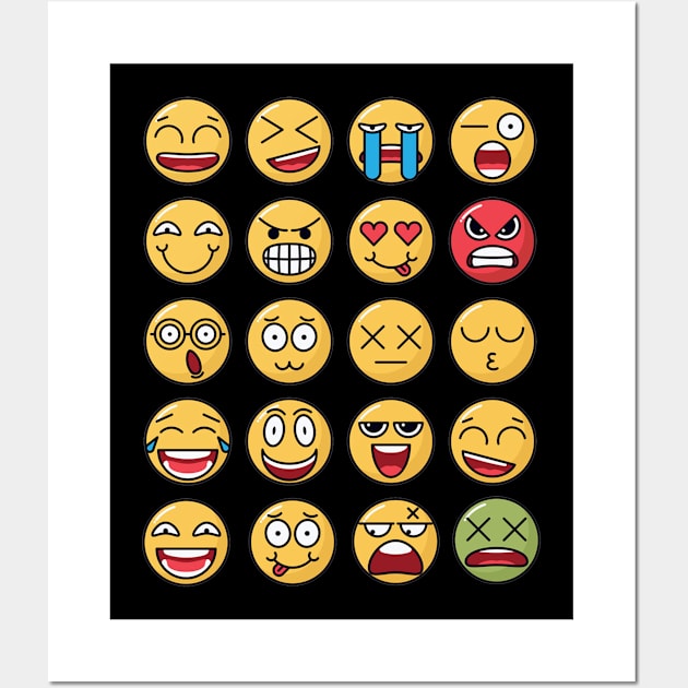 Emoji emoticons smiley shirt for kids and silly adults Wall Art by AxelRoldns